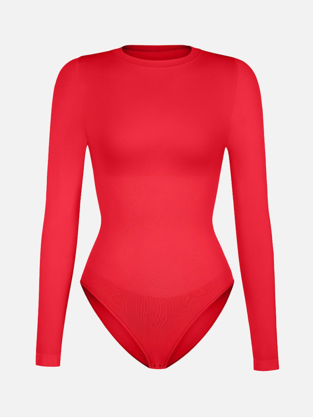 Seamless Long Sleeve Crew Neck Tummy Control Snap Crotch Briefs Bodysuit