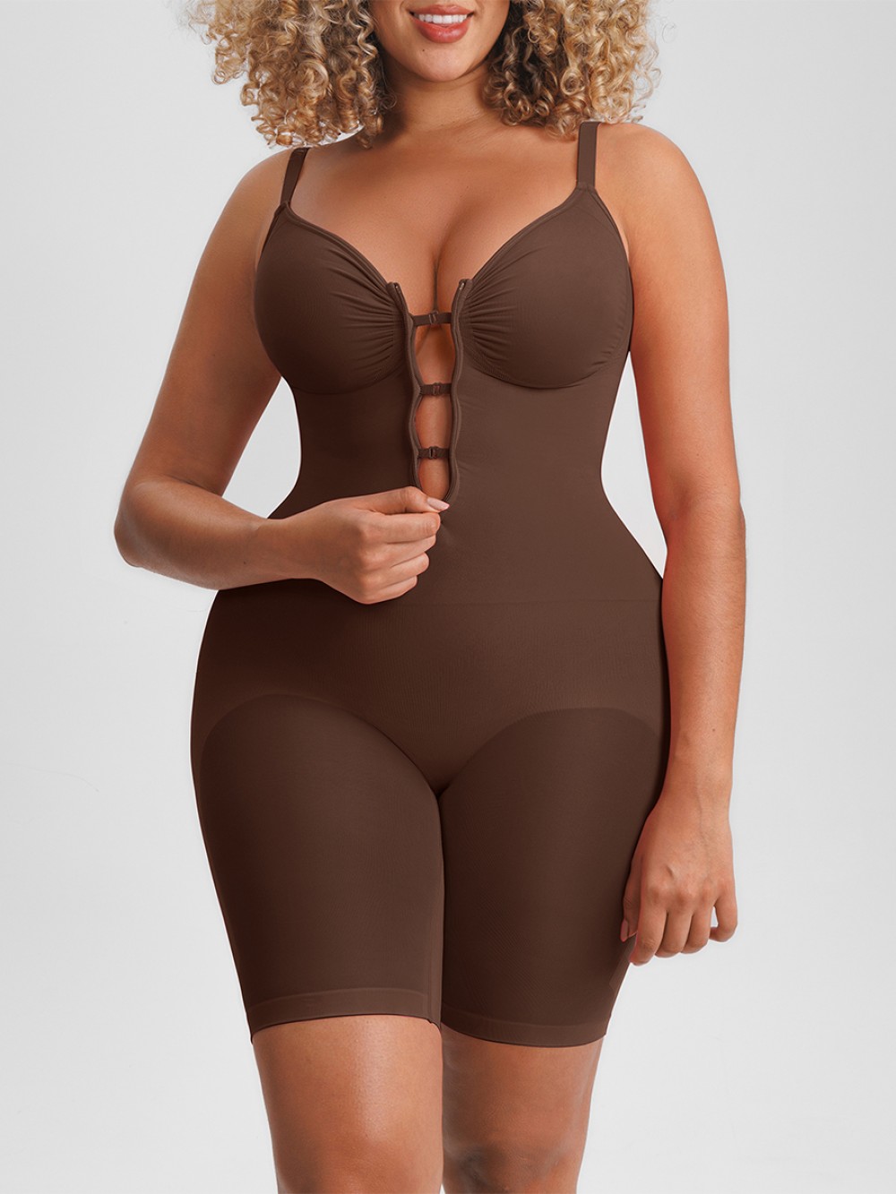Invisible Zip Seamless Shapewear Bodysuit Tummy Control Butt Lifting with Adjustable Straps