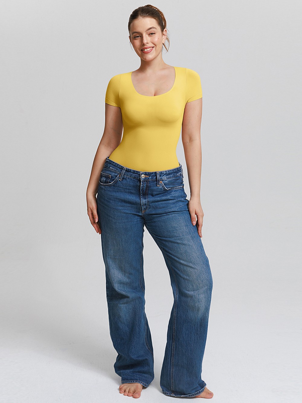 Seamless Scoop Neck Buttery Soft Tummy Control Shapewear Bodysuit Daily Wear