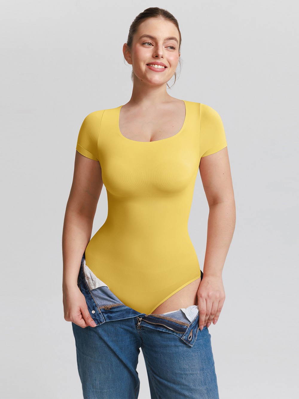 Seamless Scoop Neck Buttery Soft Tummy Control Shapewear Bodysuit Daily Wear