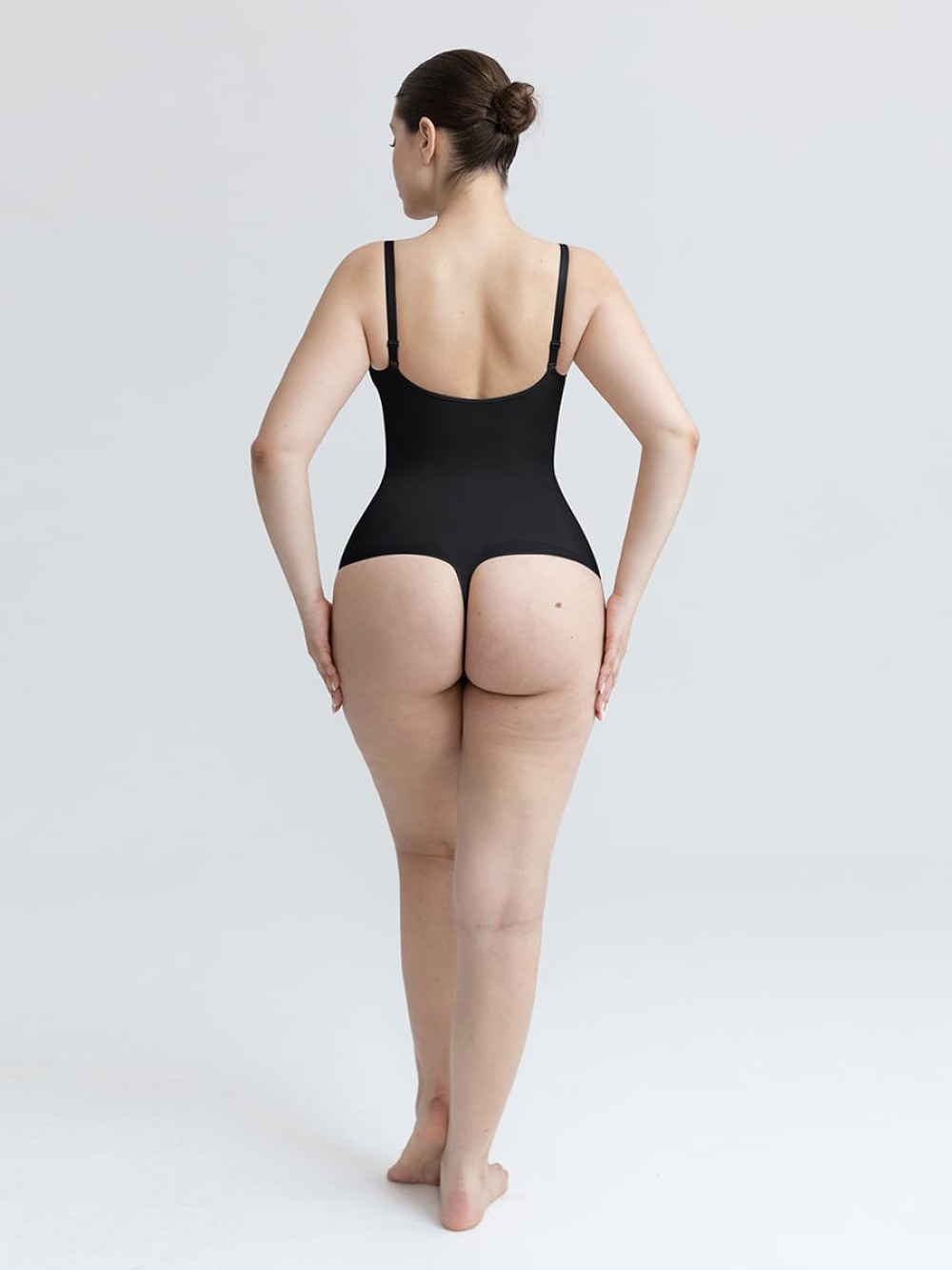 Seamless V Neck Ruched Bust Tummy Control Thong Shaping Bodysuit
