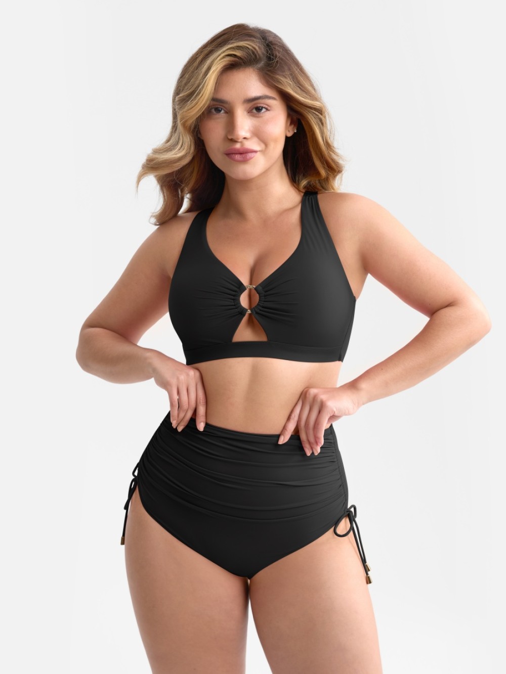 Sexy Keyhole Swimsuit Deep V Bikini Sets Body Shaper Control Panties