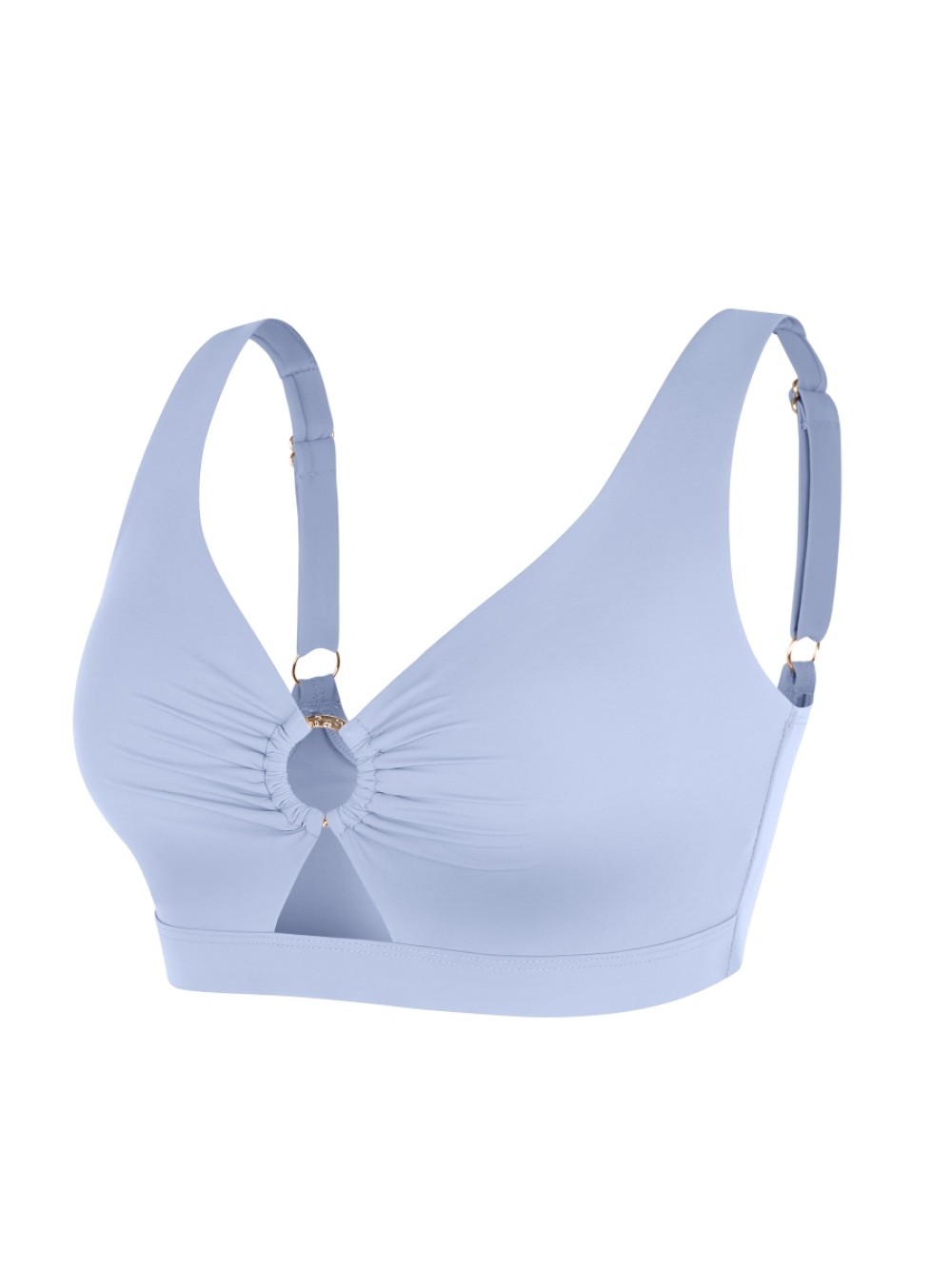 Slimming Drawstring Swimsuit Deep V Neck Metal Accent Butt Lifting Triangle Design