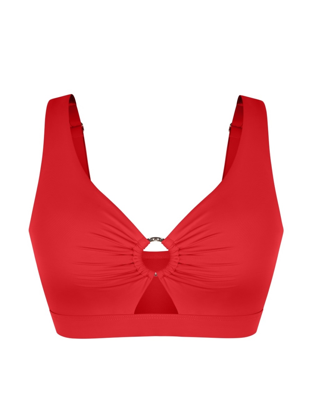 Wide Strap Deep V Metal Ring Swimsuit Built-in Bust Support Side Drawstring Bottoms