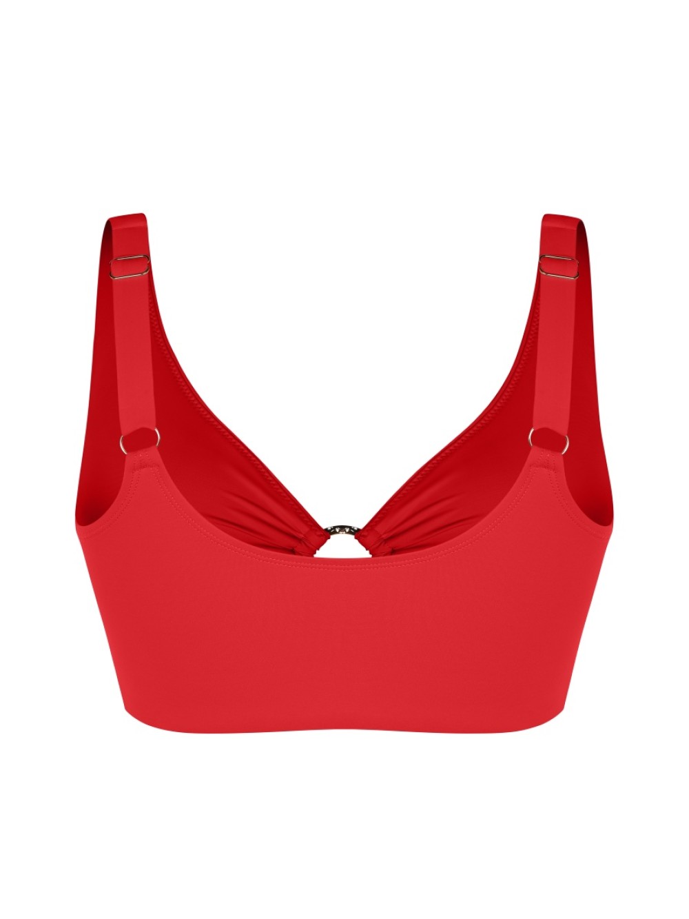 Wide Strap Deep V Metal Ring Swimsuit Built-in Bust Support Side Drawstring Bottoms