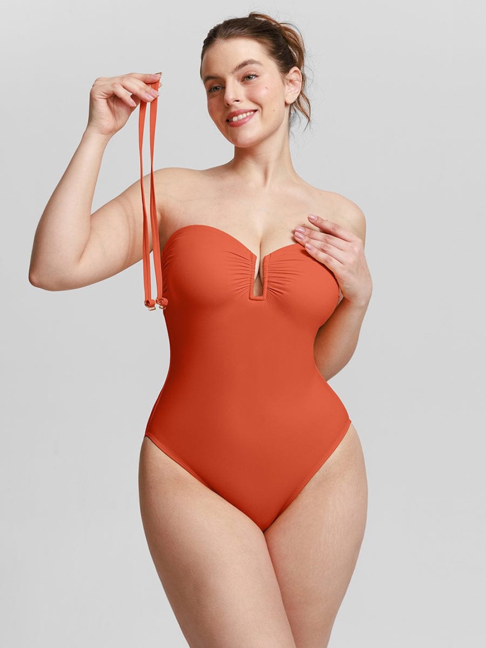 Strapless U-shaped Underwire Tummy Control One Piece Shapewear Swimsuit