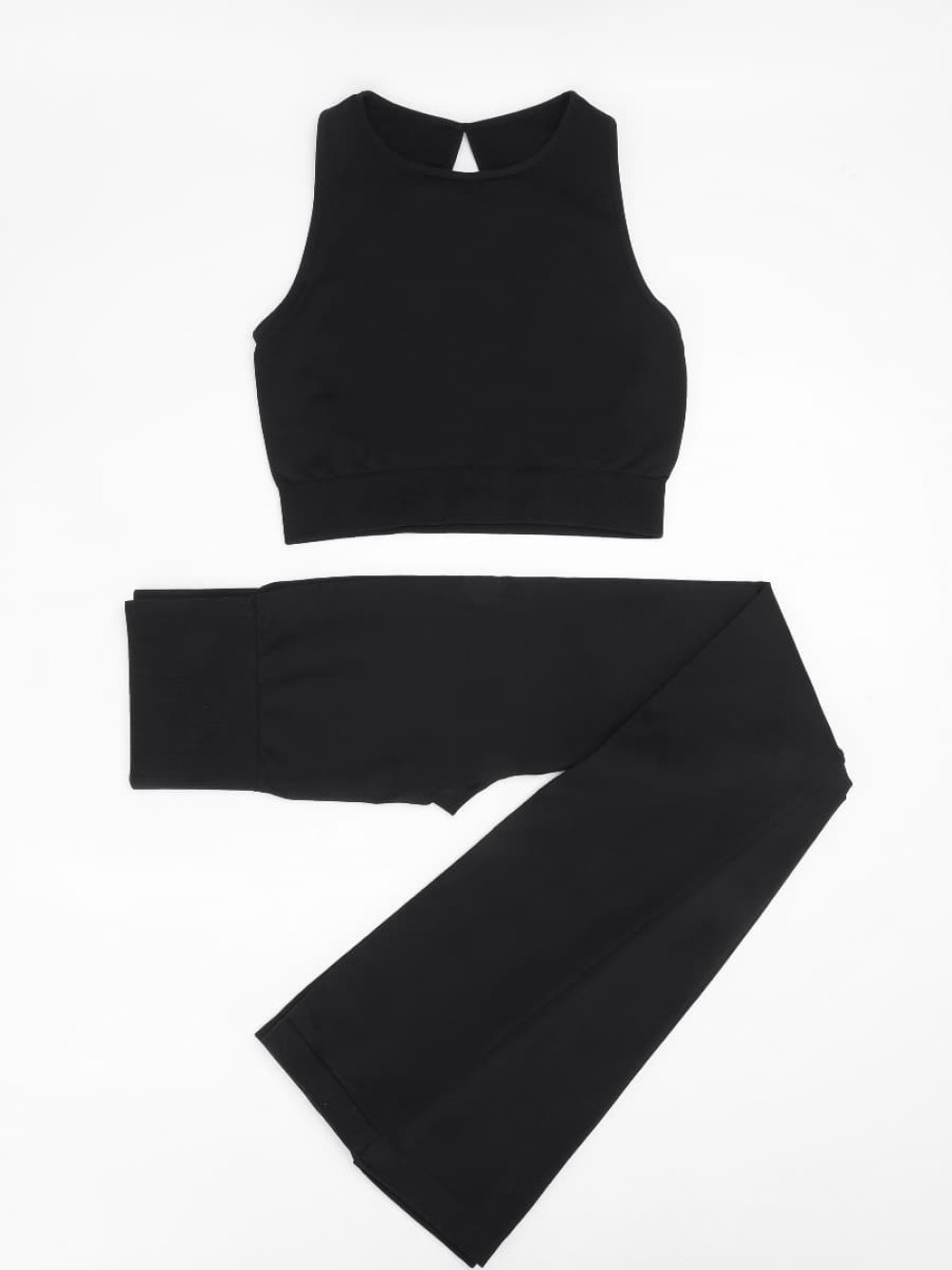 Seamless Crew Neck Tracksuit with Flared Legs and Removable Breast Cups