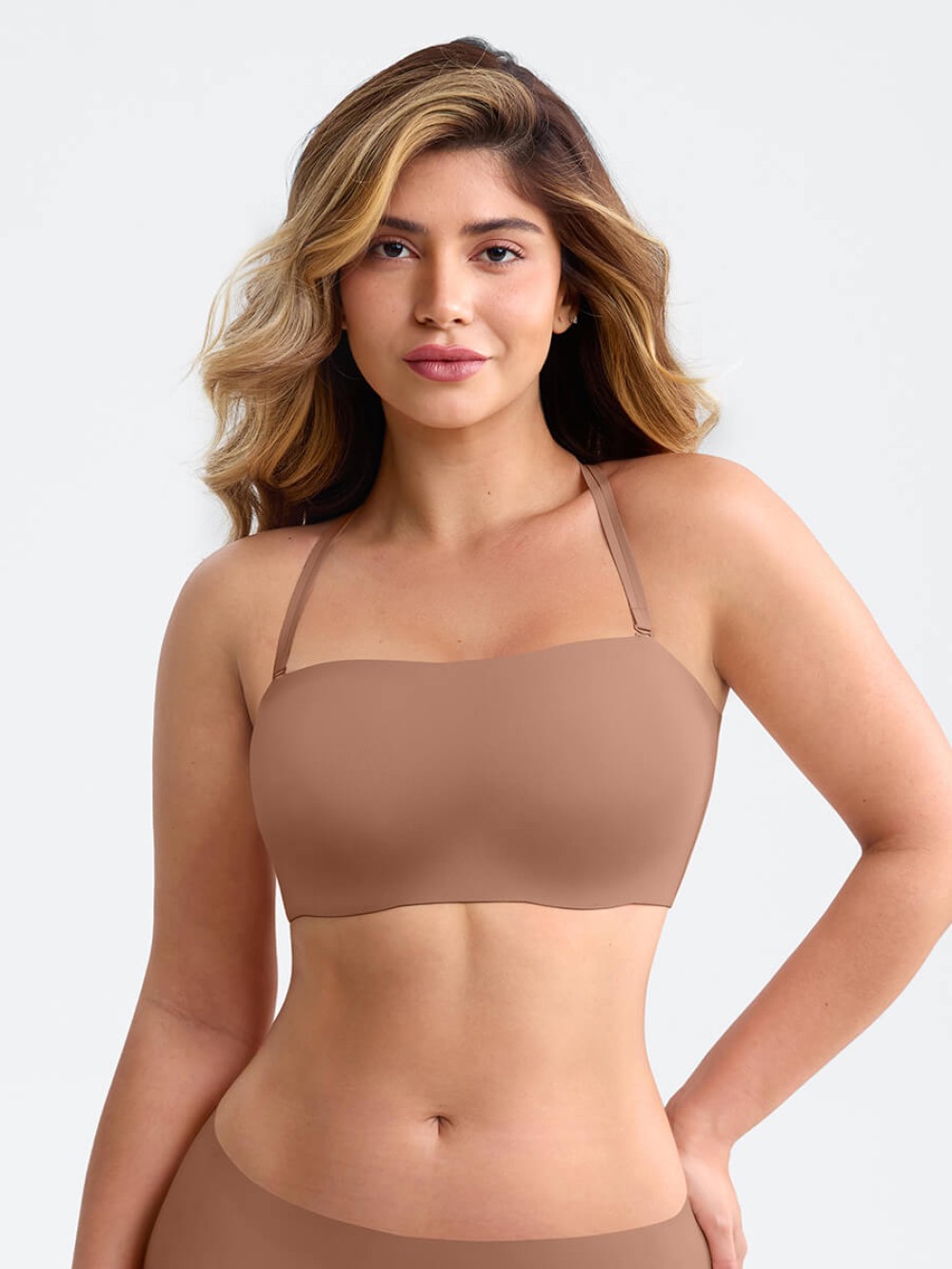 Strapless Bandeau Bra Silicone Grip Side Boning Detachable Straps