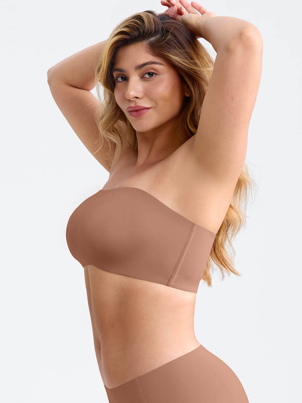 Strapless Bandeau Bra Silicone Grip Side Boning Detachable Straps