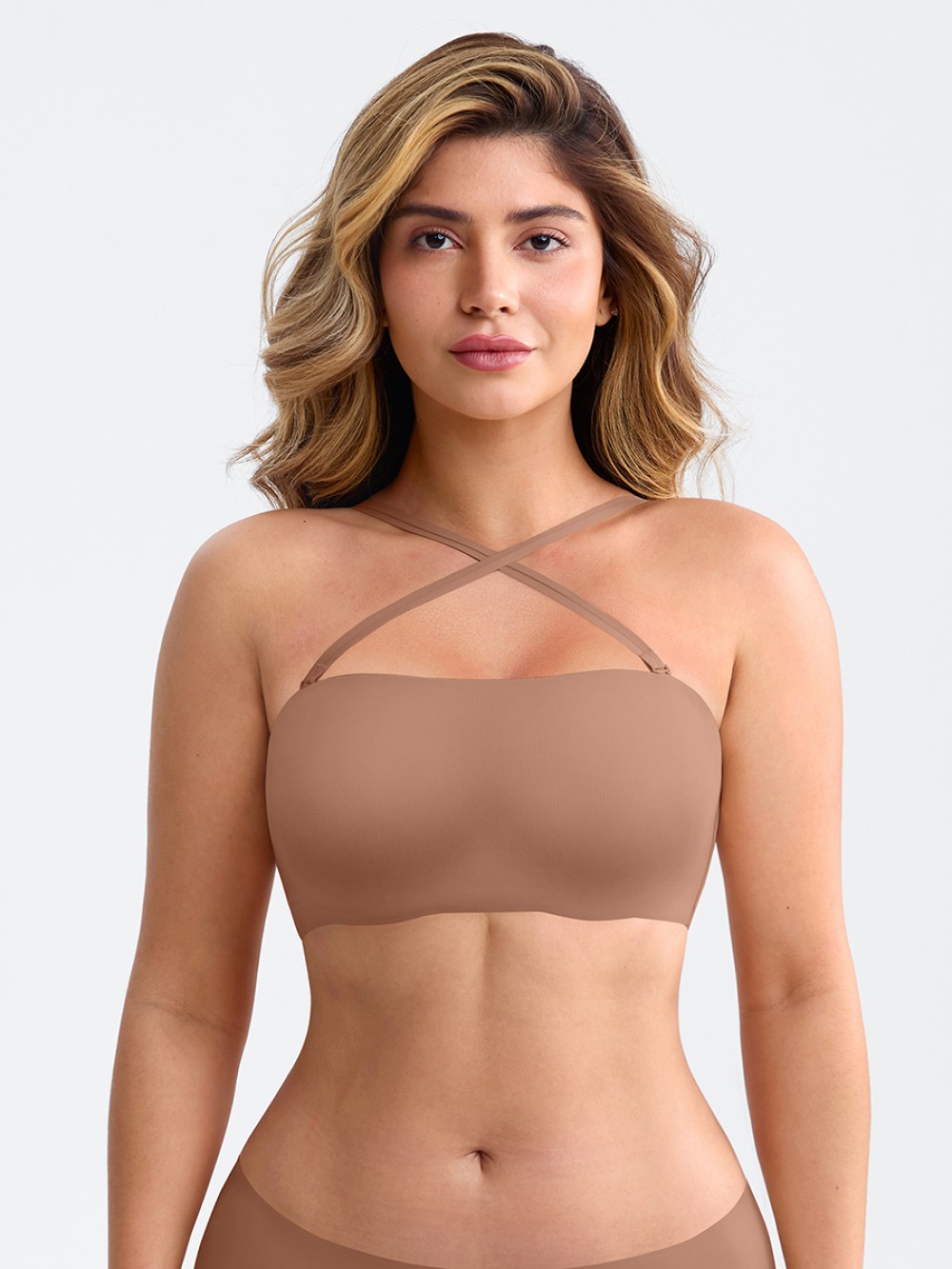Strapless Bandeau Bra Silicone Grip Side Boning Detachable Straps
