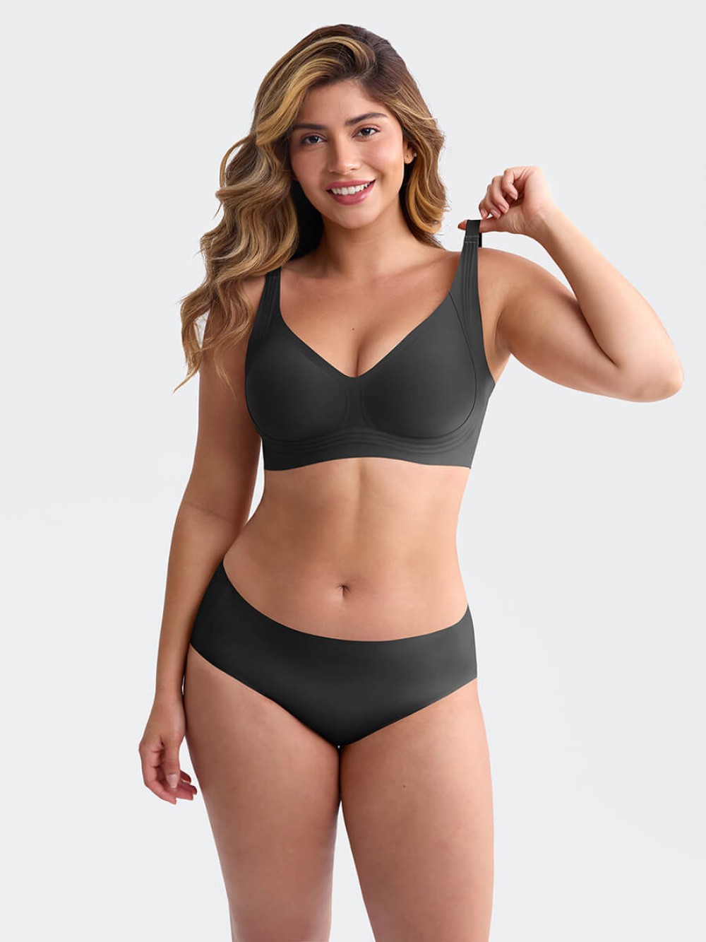 Seamless Wireless Plunge Bra Side Support Anti Roll Easy Care Cups