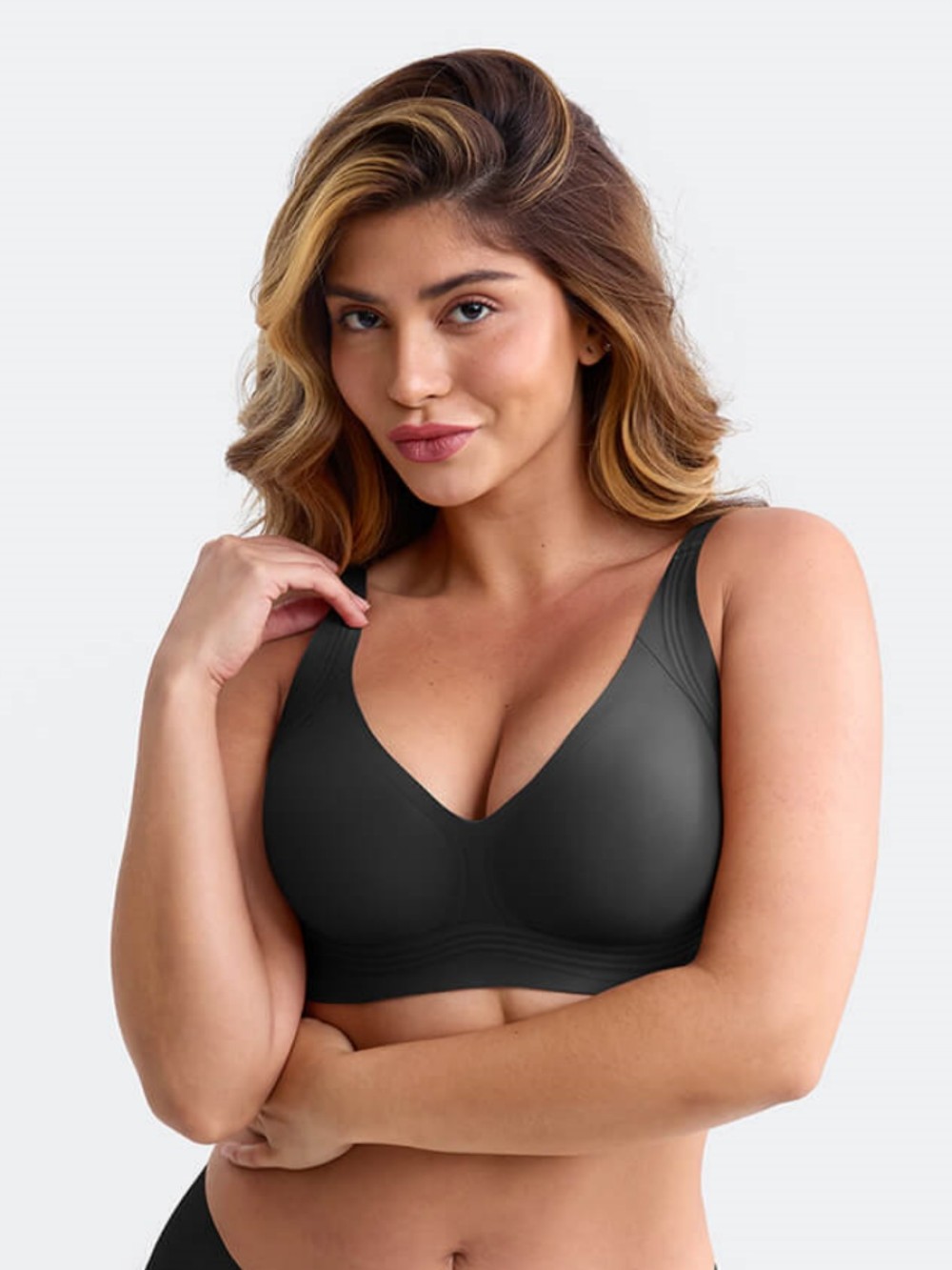 Seamless Wireless Plunge Bra Side Support Anti Roll Easy Care Cups