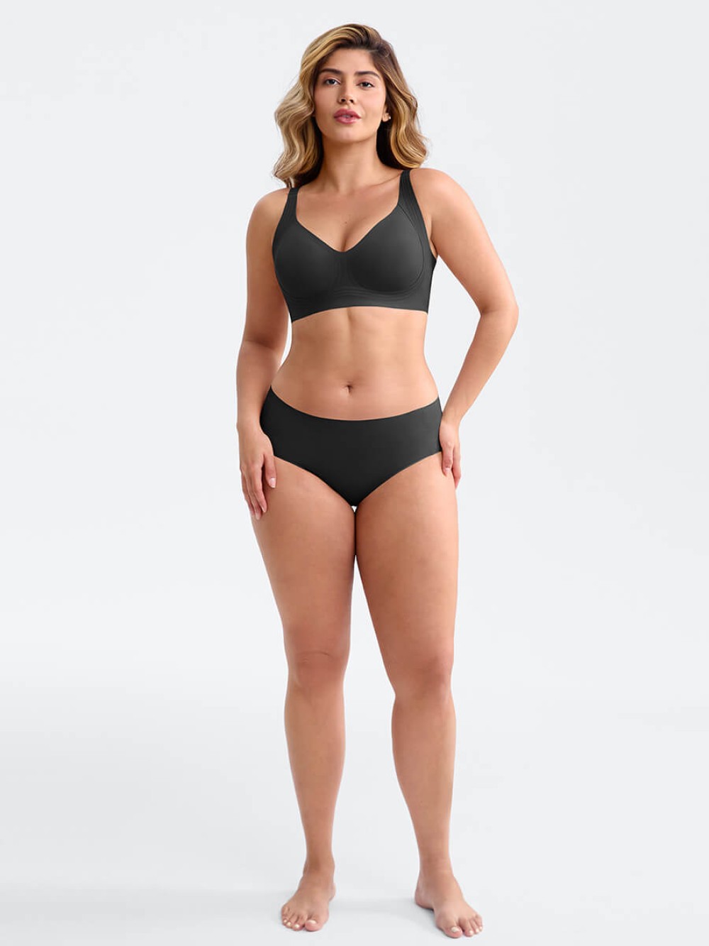 Seamless Wireless Plunge Bra Side Support Anti Roll Easy Care Cups