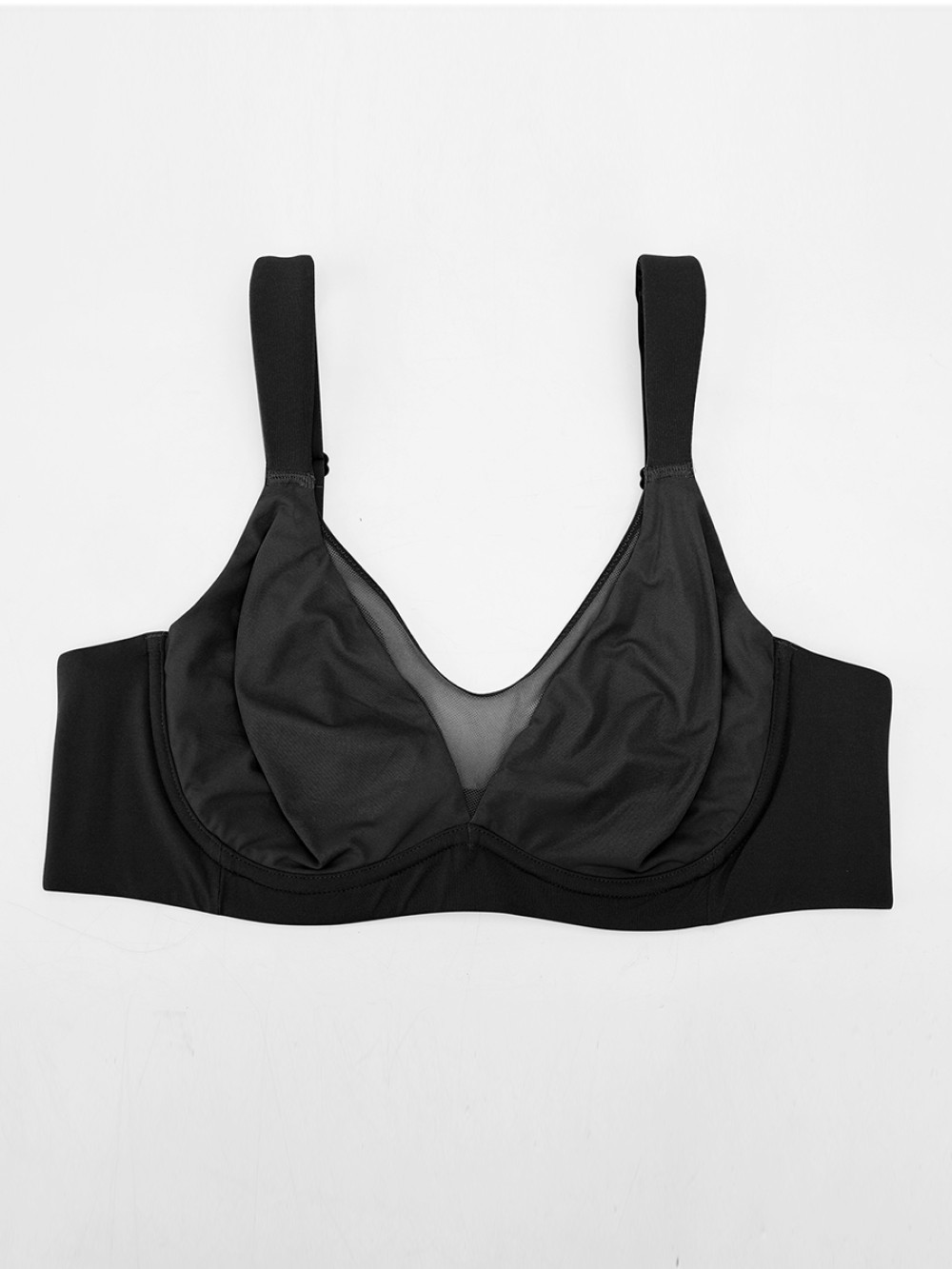 Full Coverage Minimizer Bra Unlined Sheer Mesh Plunge Wide Side Underwire