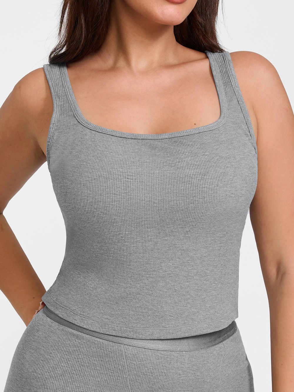 Women Rayon Ribbed Wide Strap Scoop Neck Tank Top Breathable