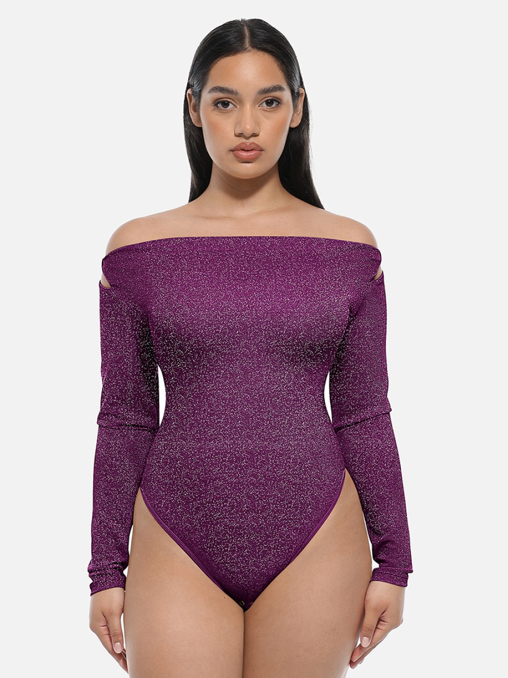 Shiny Draped Neck All In One Shapewear Bodysuit