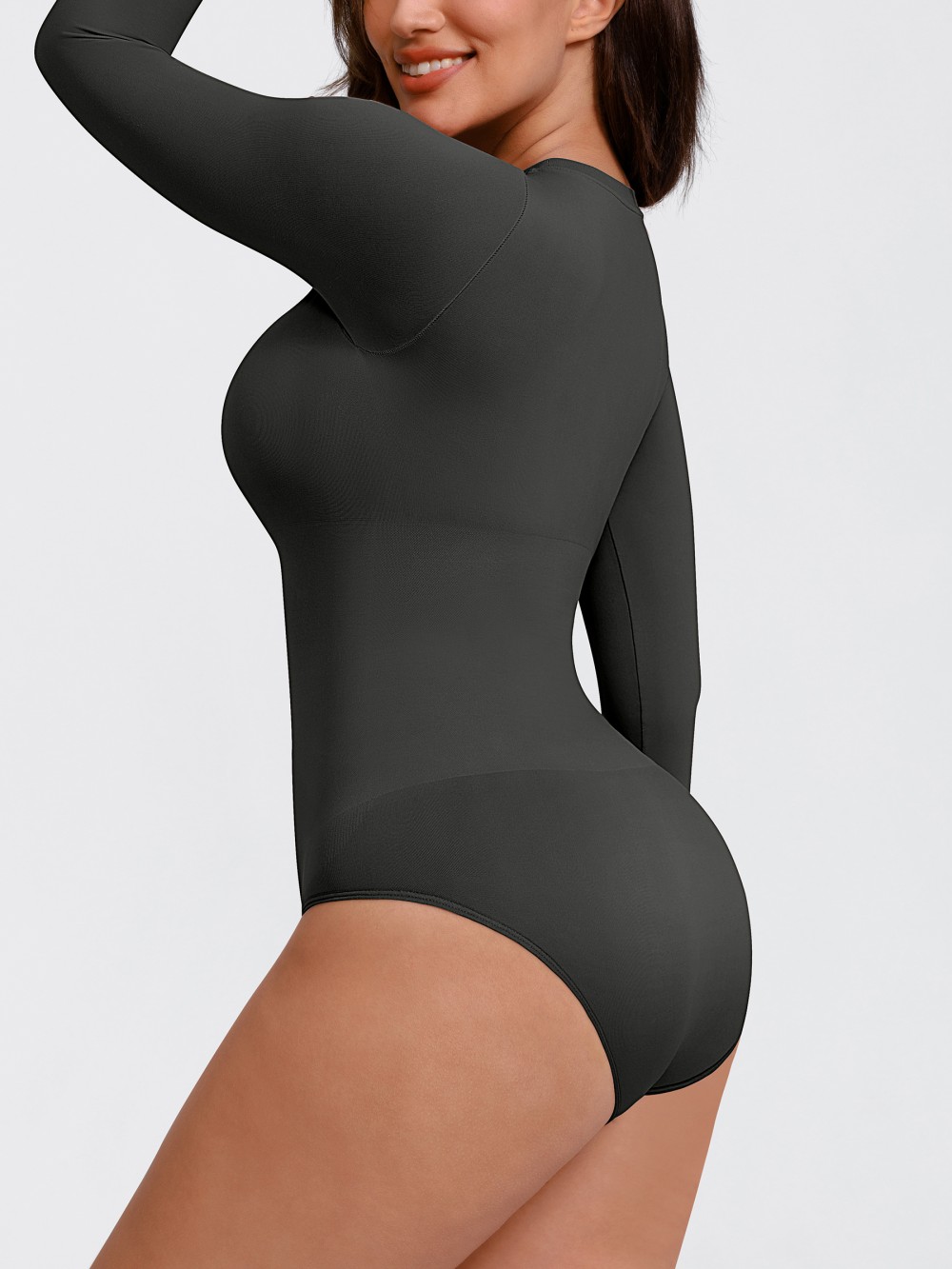 Long Sleeve Seamless Tummy Control Snap Crotch Briefs Bodysuit