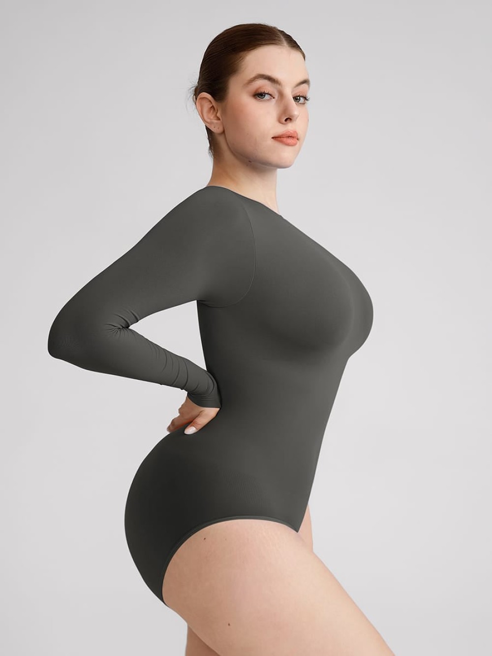 Long Sleeve Seamless Tummy Control Snap Crotch Briefs Bodysuit