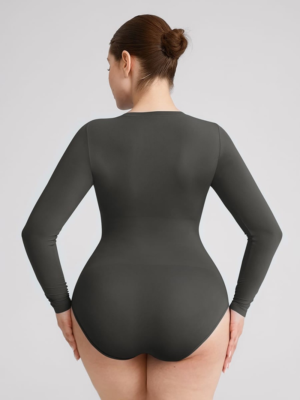 Long Sleeve Seamless Tummy Control Snap Crotch Briefs Bodysuit