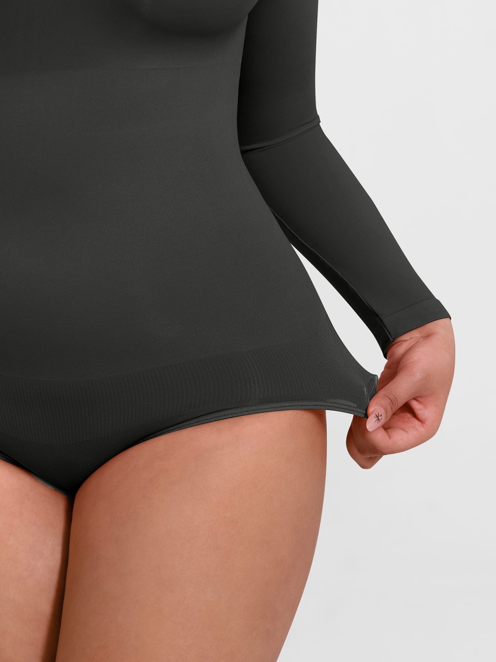 Long Sleeve Seamless Tummy Control Snap Crotch Briefs Bodysuit