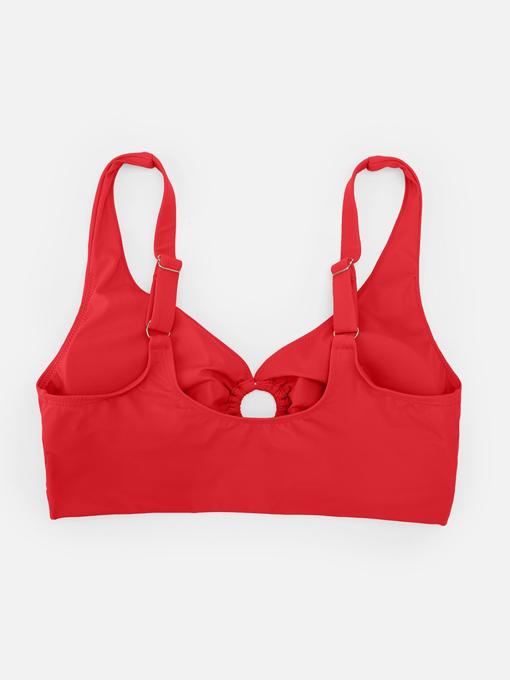 Wide Strap Deep V Metal Ring Swimsuit Built-in Bust Support Side Drawstring Bottoms