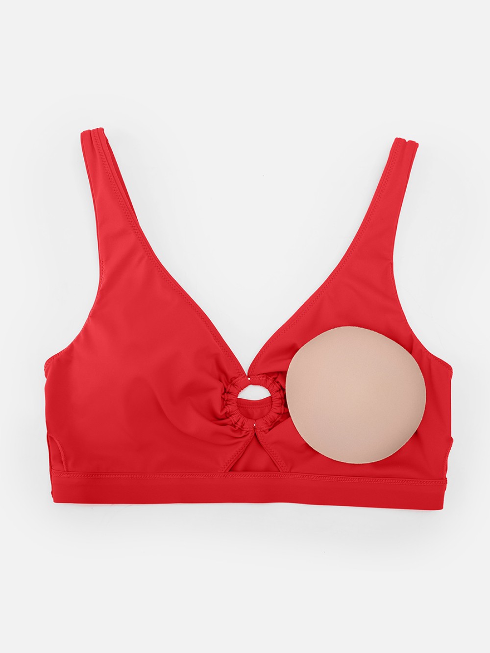 Wide Strap Deep V Metal Ring Swimsuit Built-in Bust Support Side Drawstring Bottoms