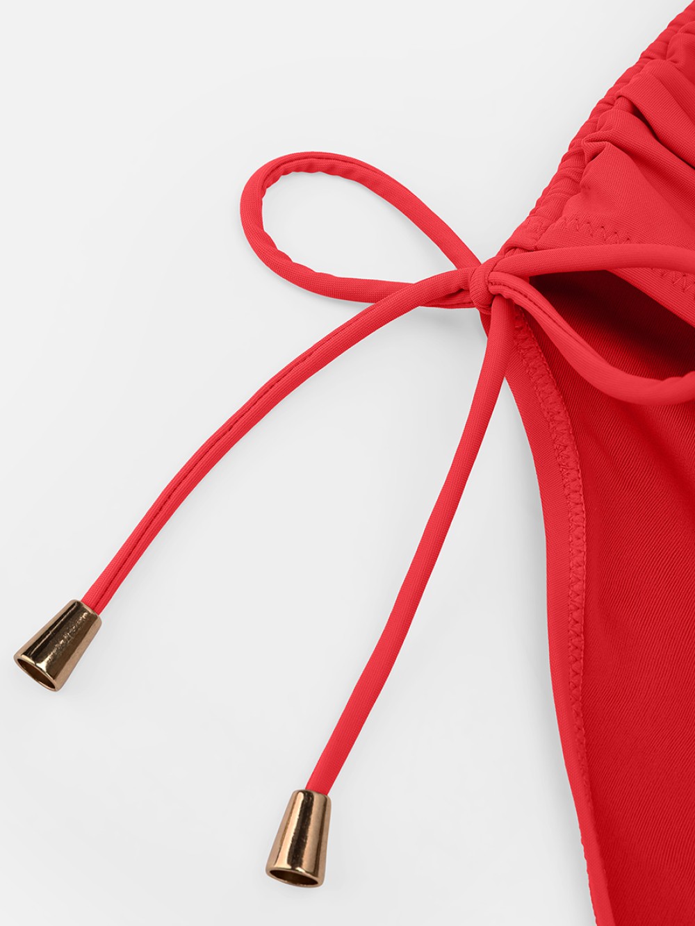 Wide Strap Deep V Metal Ring Swimsuit Built-in Bust Support Side Drawstring Bottoms
