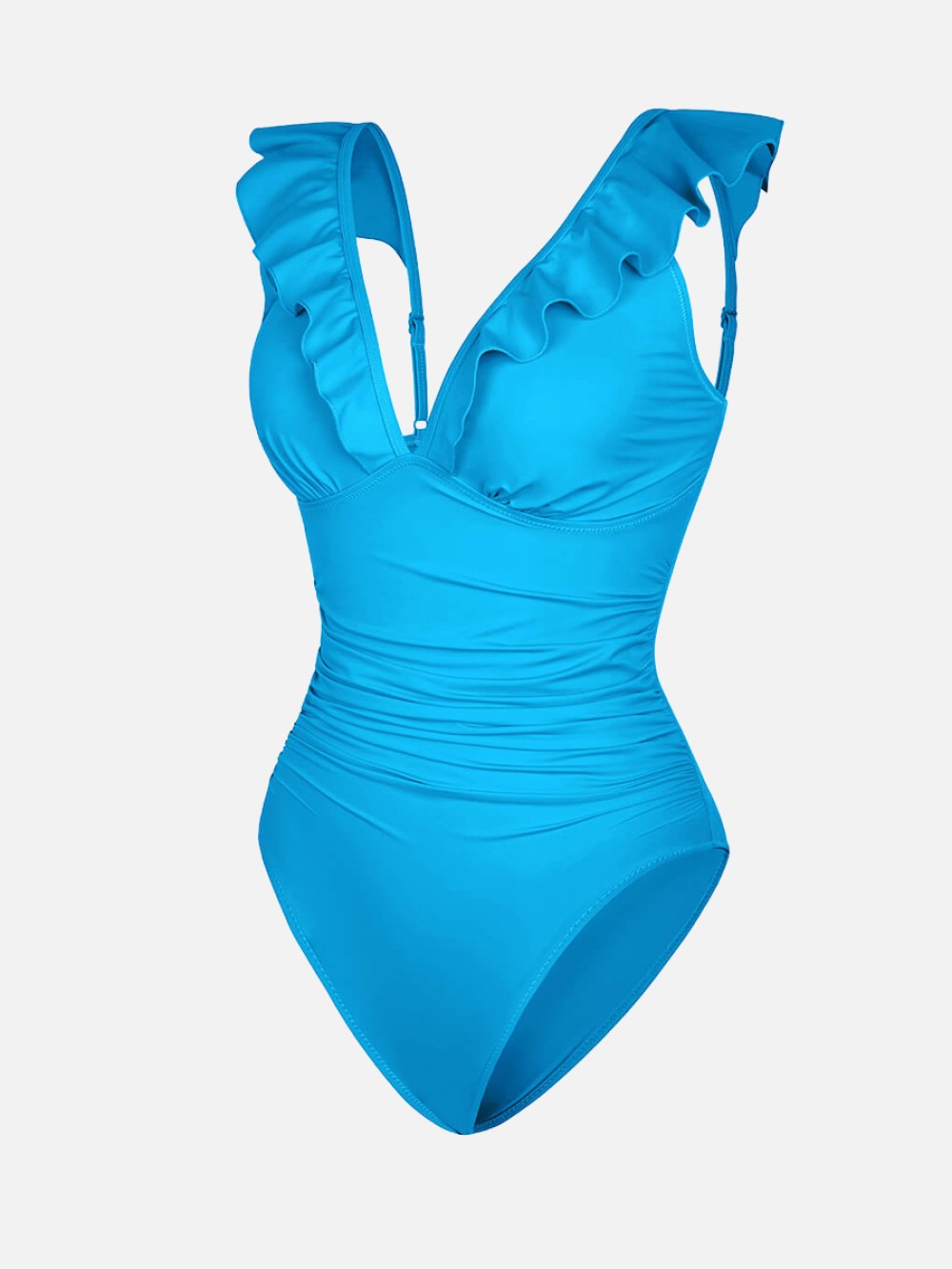 Ruffled One Piece V Neck Lace Up Shaping Swimsuit