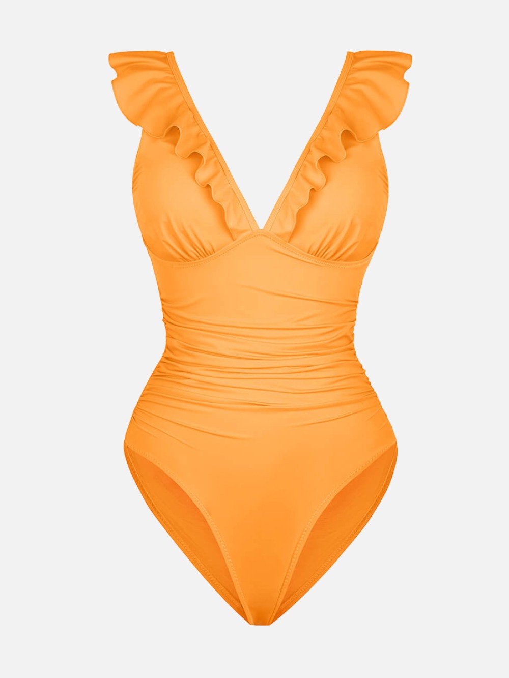 Wholesale Ruffled One Piece V Neck Lace Up Swimsuit