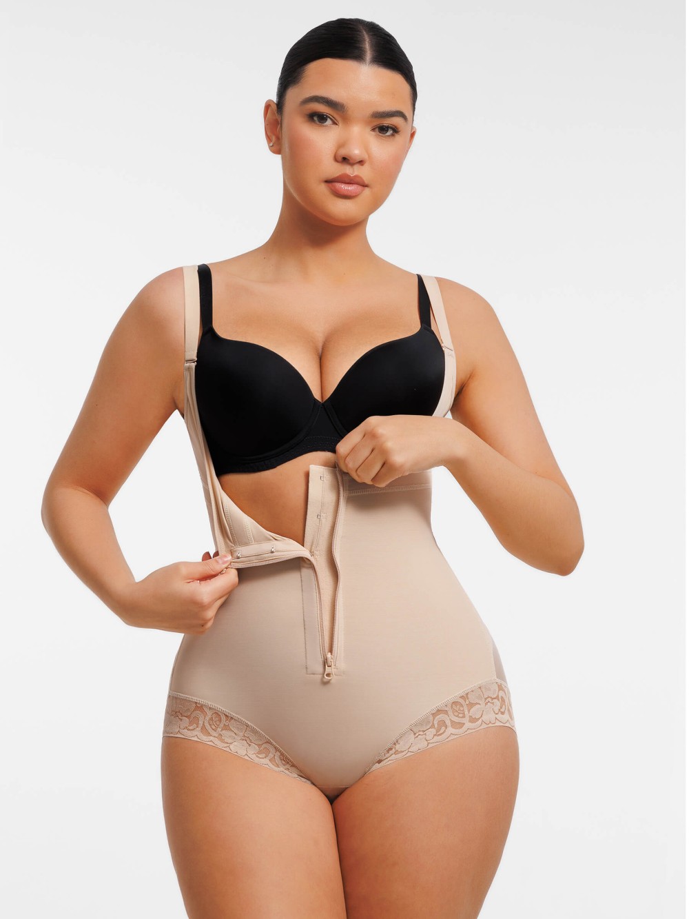 U-shaped Bust Lifting Front Zipper Lace Shapewear