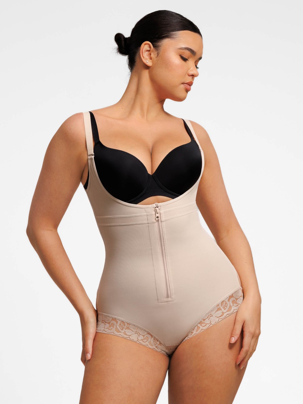 U-shaped Bust Lifting Front Zipper Lace Shapewear