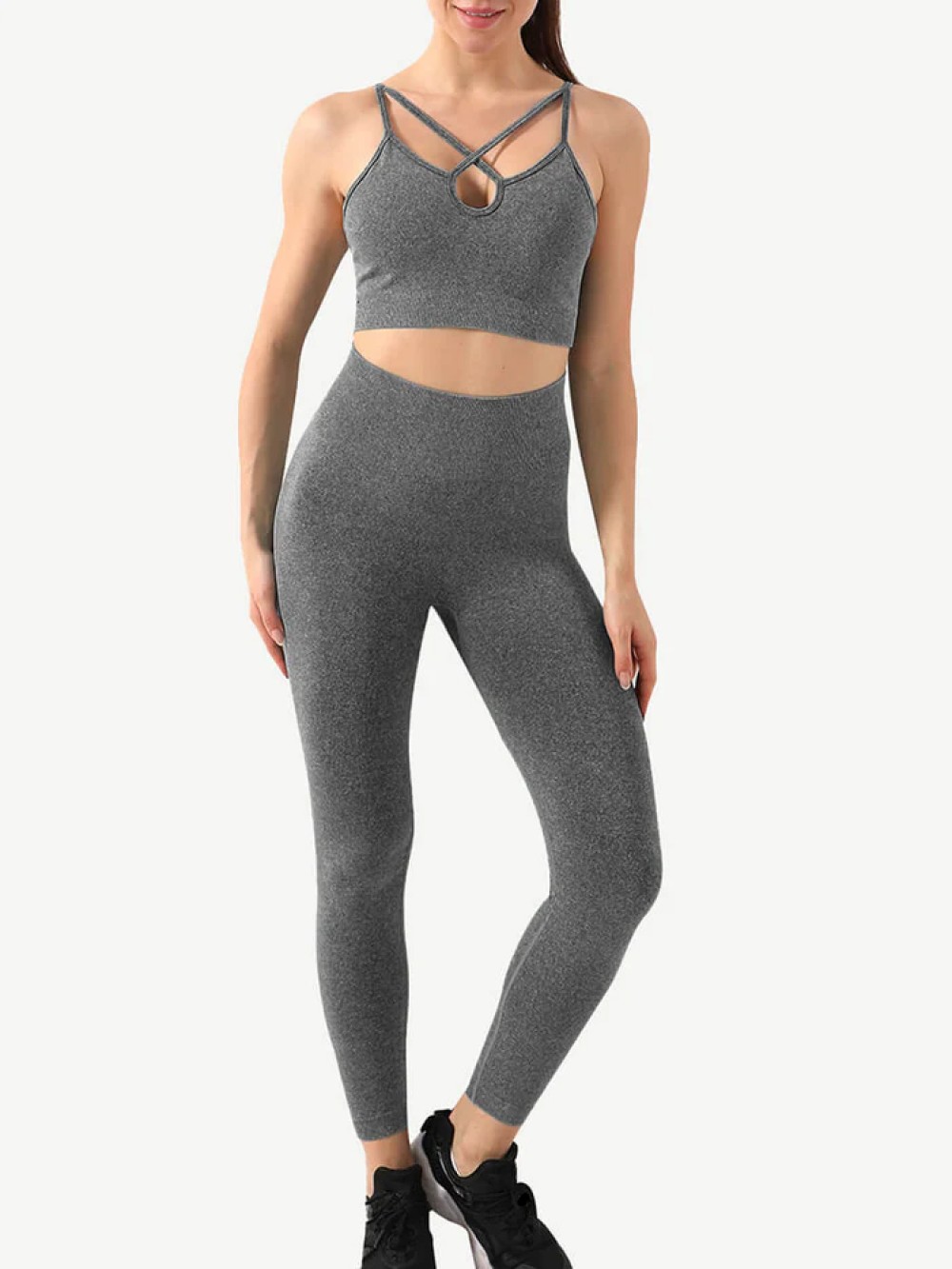 Grey Seamless Yoga Leggings Set