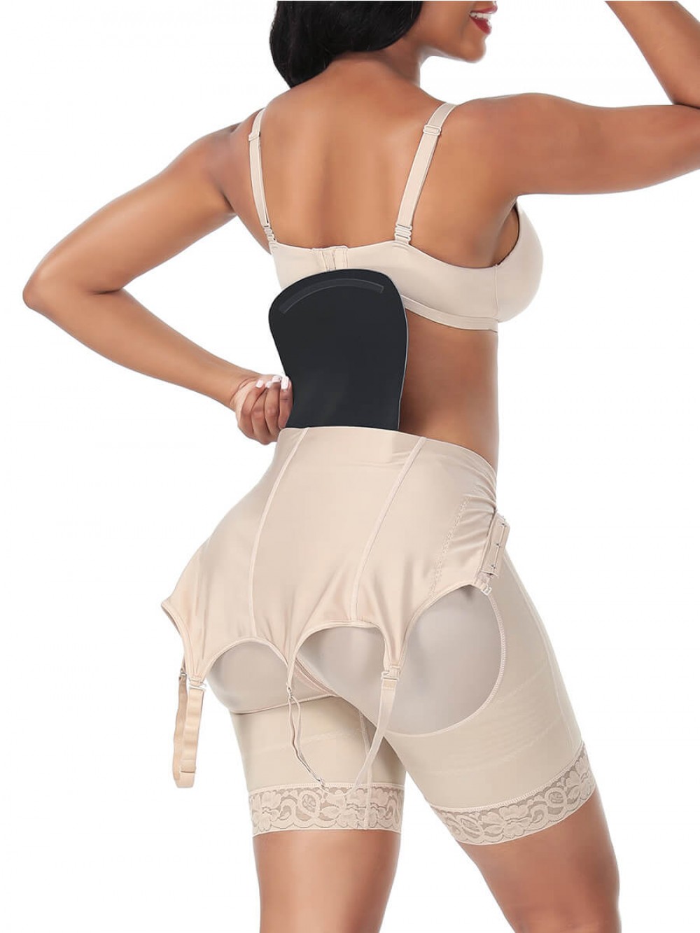 Gray Woman Compression Board Breathable Waist Trainer After Surgery
