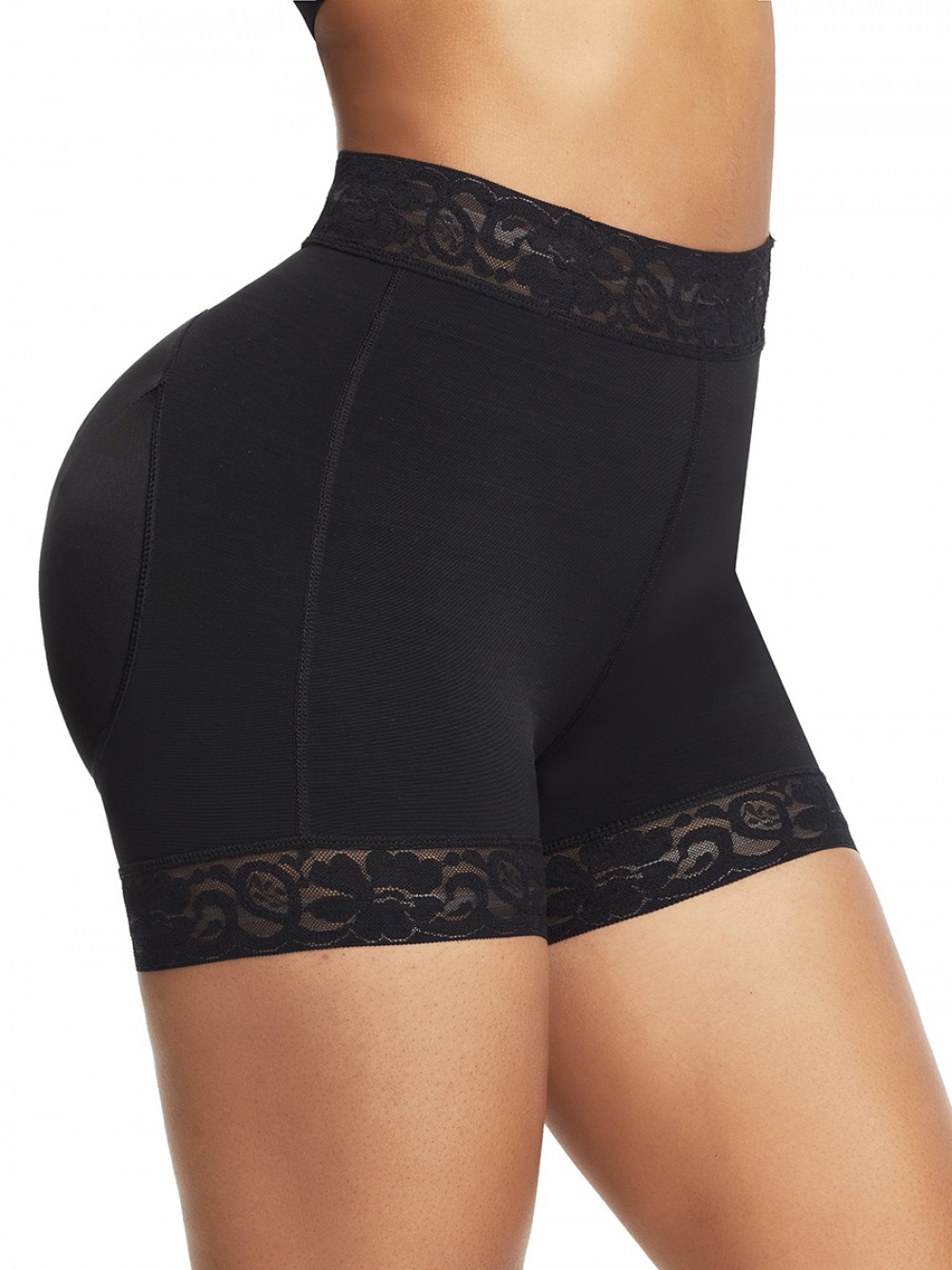 Black High Waist Lace Butt Enhancer Panty Firm Control