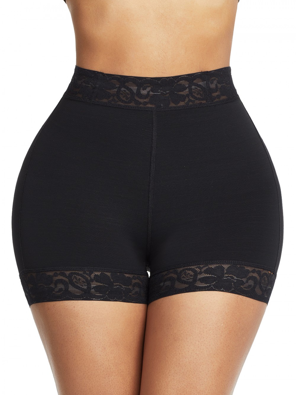 Black High Waist Lace Butt Enhancer Panty Firm Control