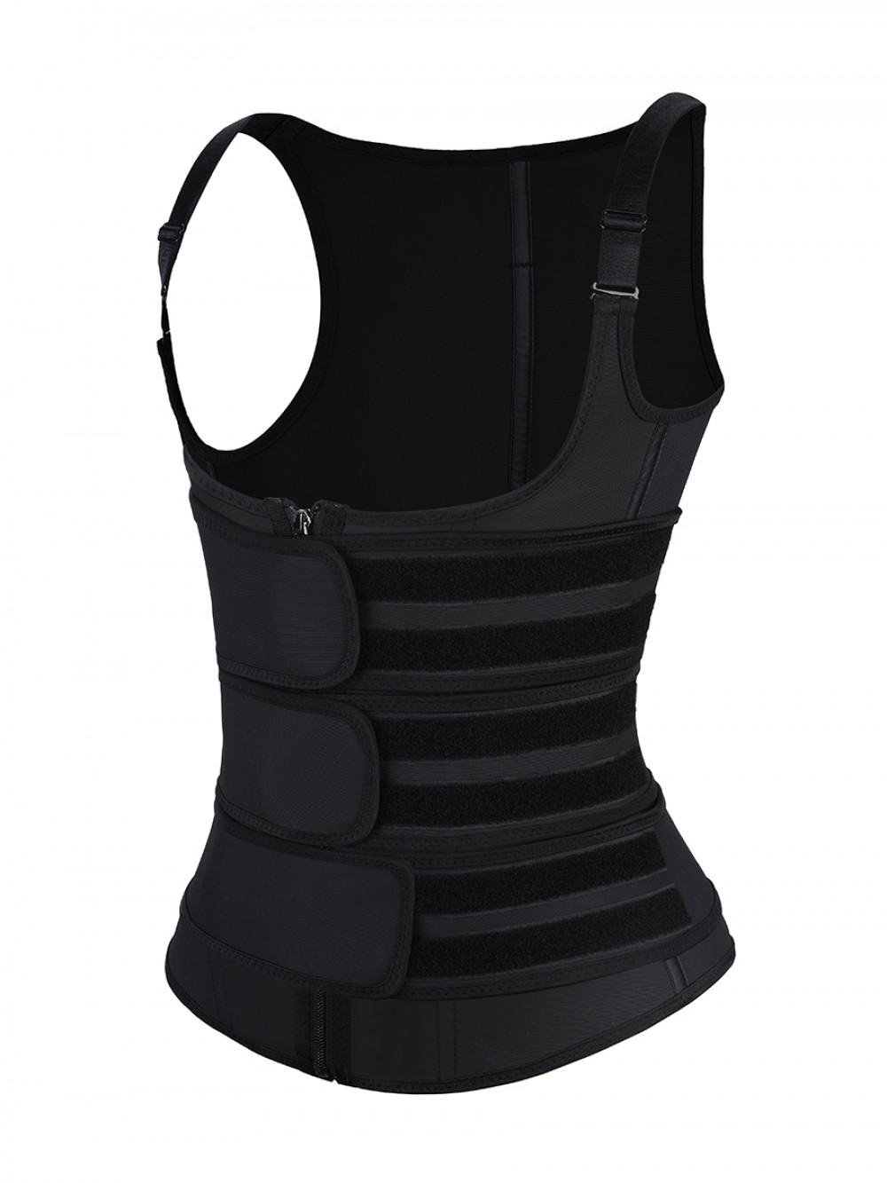 Black Adjustable Straps Latex Waist Trainer Vest Zipper Slimming Belly