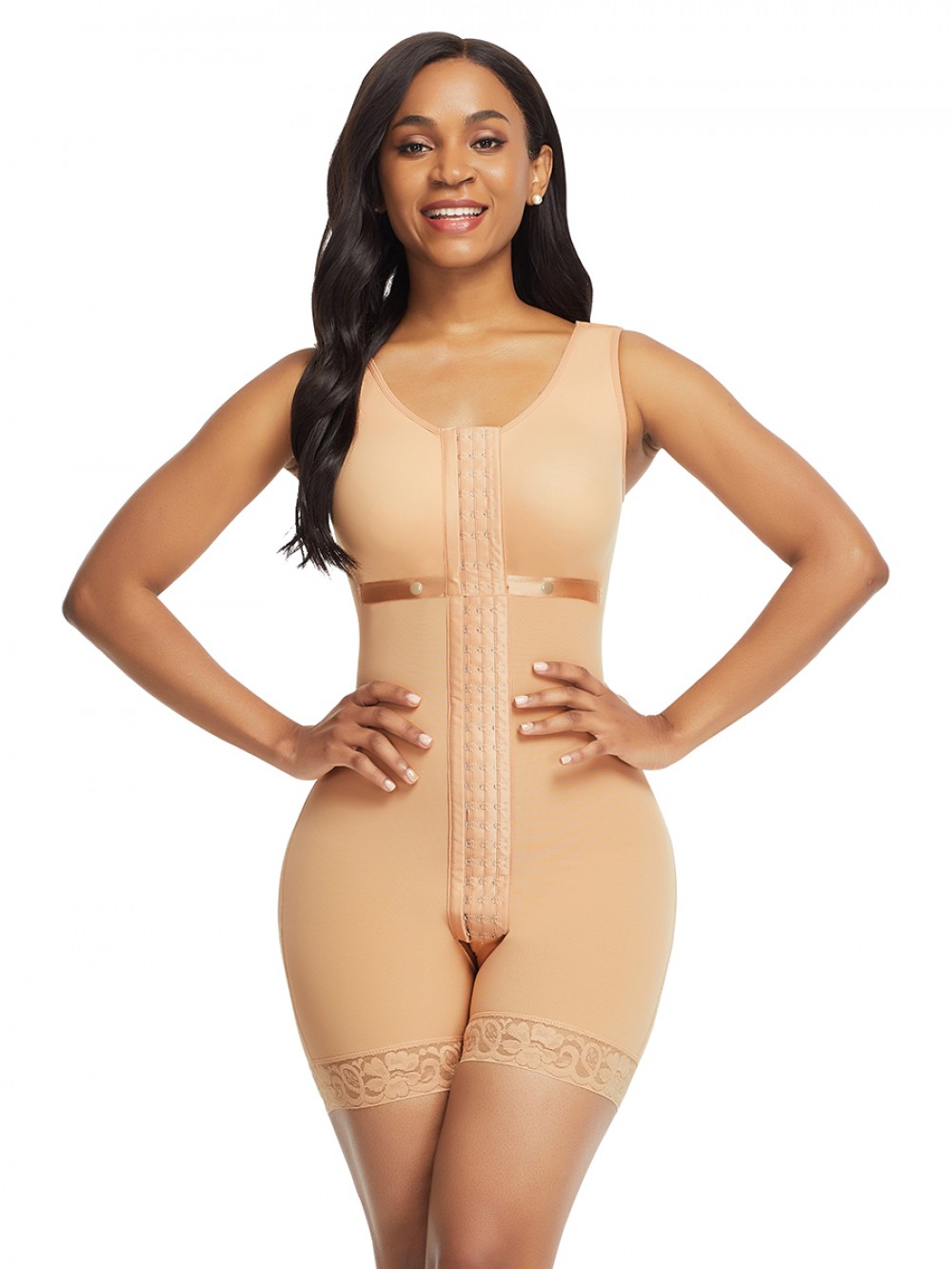 Skin Color Wide Straps Crotchless Full Bodyshaper Hooks For Weight Loss