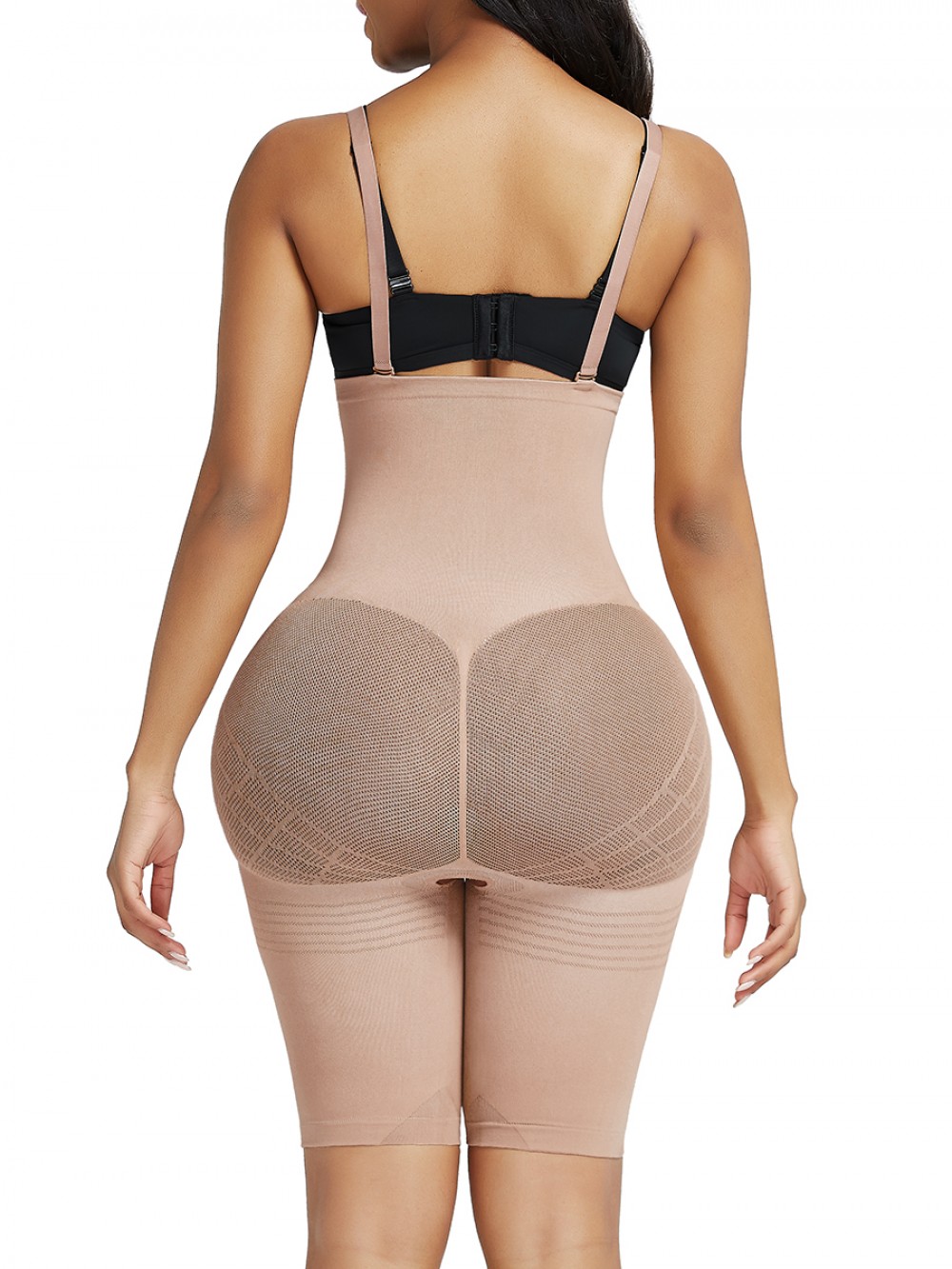 Skin Color Knee Length Shapewear Shorts Open Crotch Slimming Stomach