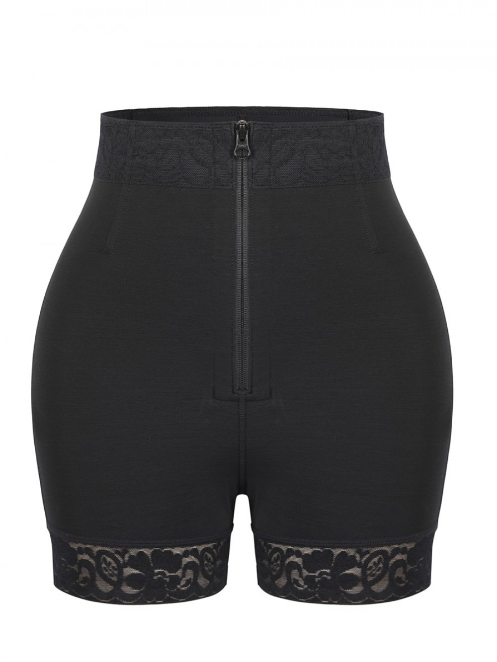 Black Front Zipper Butt Lifter Shorts High Waist Tummy Control