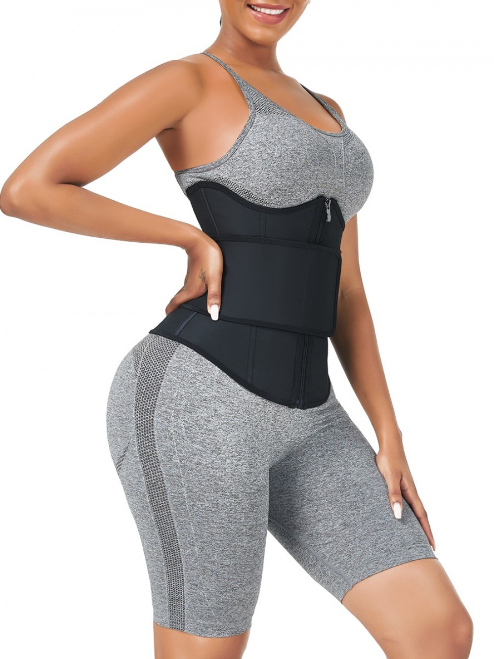 Black Bust Support Latex Waist Trainer With Belt Slimming Tummy