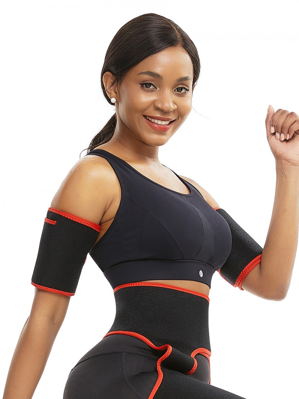 Red Neoprene 2 Pcs Arm Trimmers With Pockets Arms Shaper
