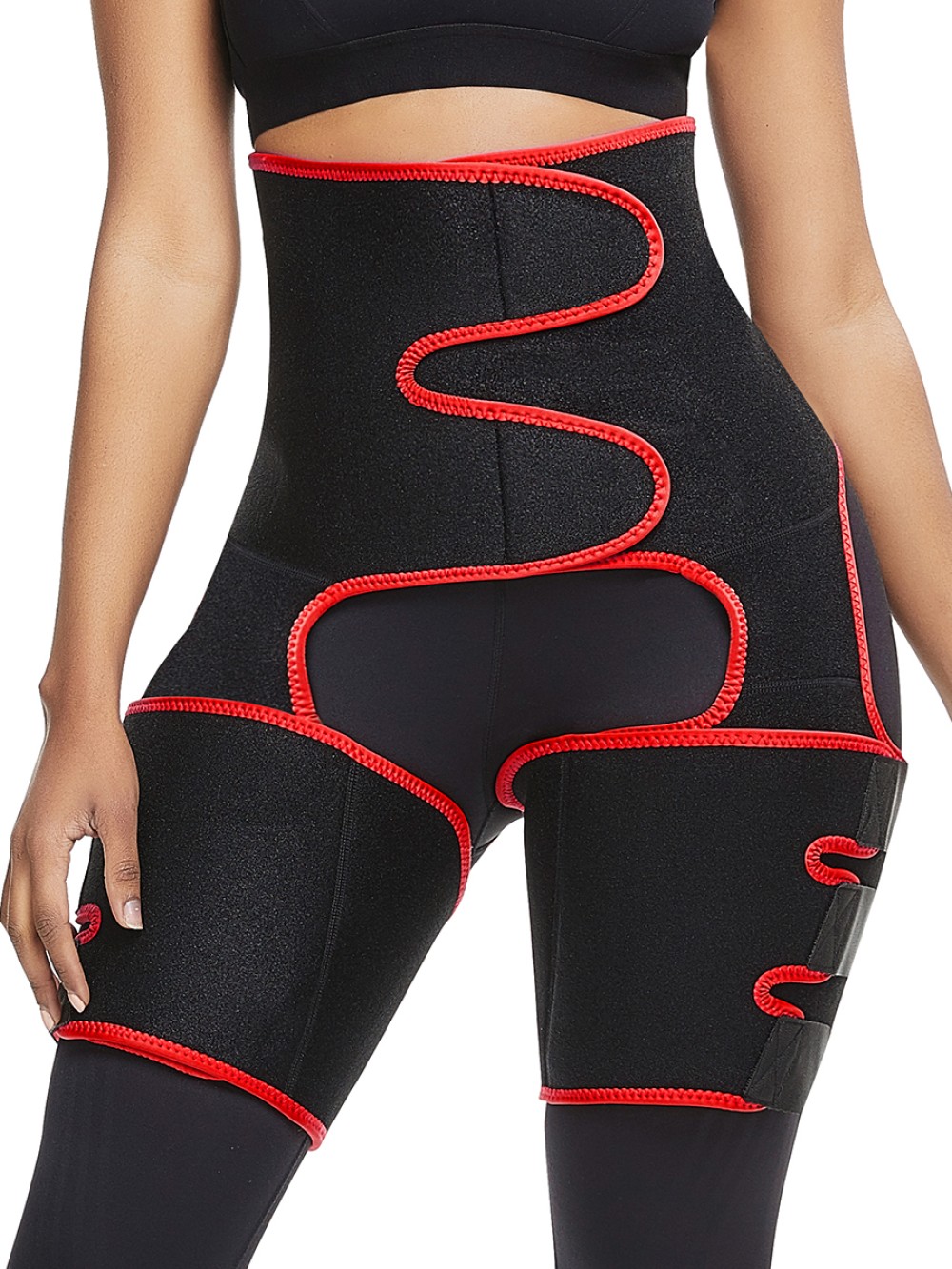 Red Neoprene 2-In-1 Waist And Thigh Shaper Abdominal Control