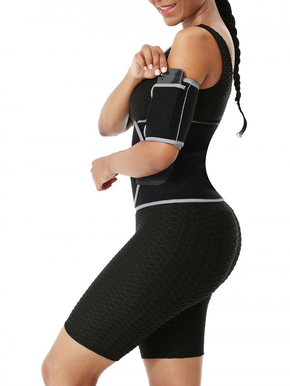 Light Gray Reflective Neoprene Arm Shapers With Pocket For Workout