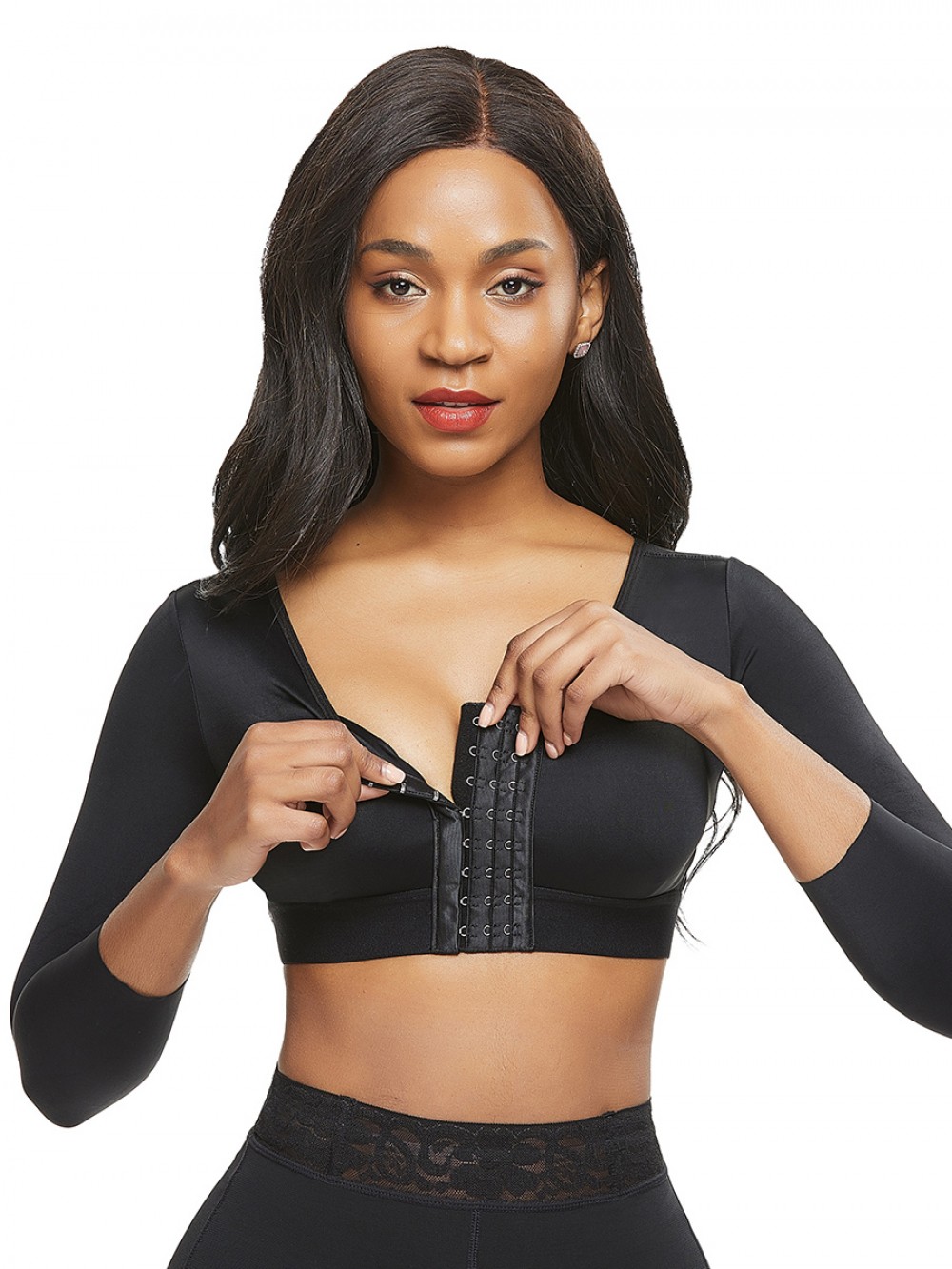 Figure Compression Black Crop Shapewear 3-Row Hooks Plus Size Intant Shaping