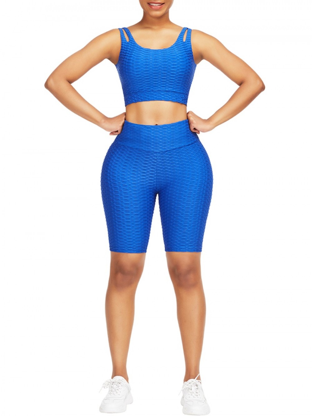 Stretchy Blue Suit With Pocket Wide Waistband Exercise