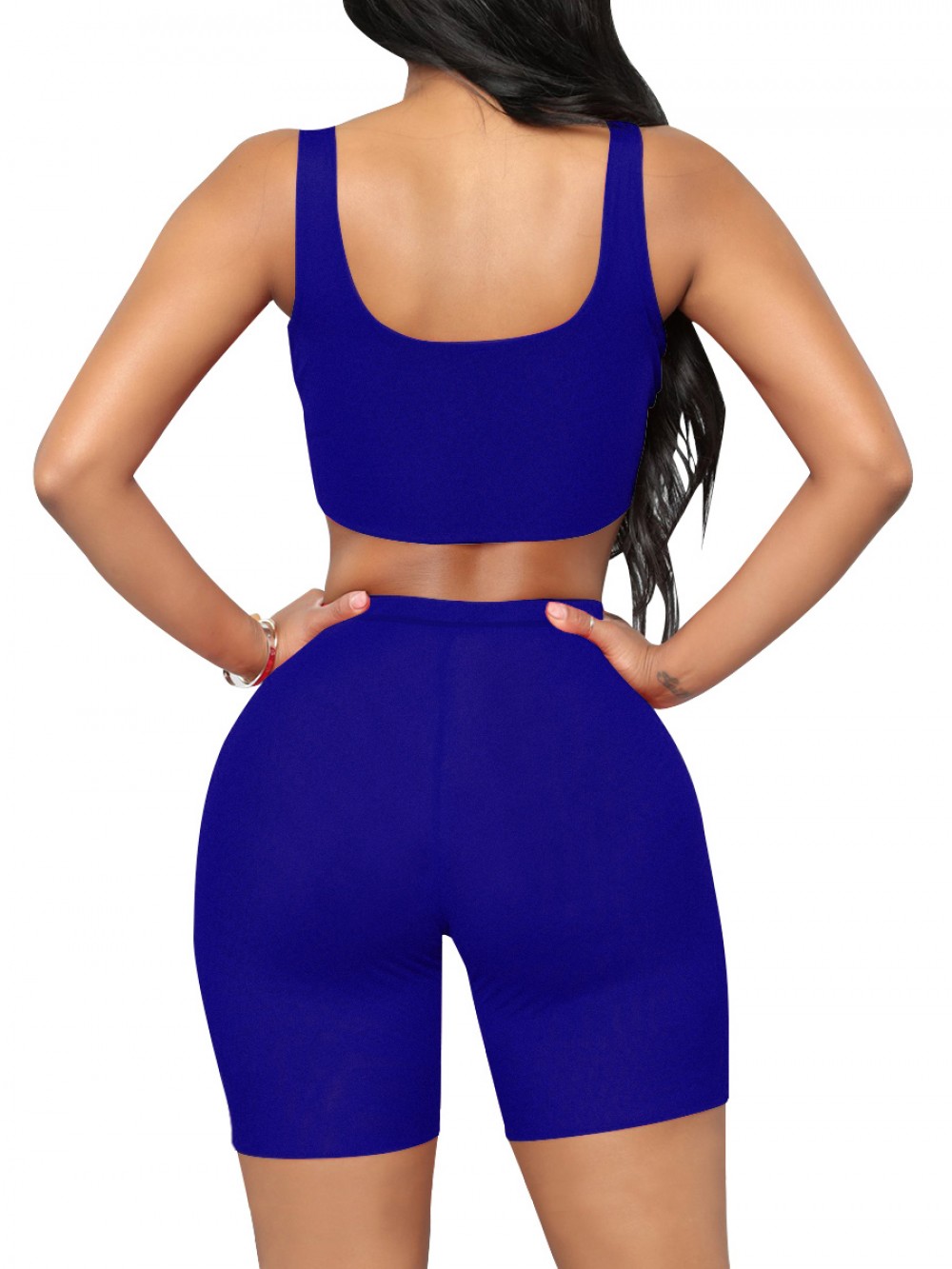 Upgrade Royal Blue Solid Color Tight Suit High Rise Running Outfits