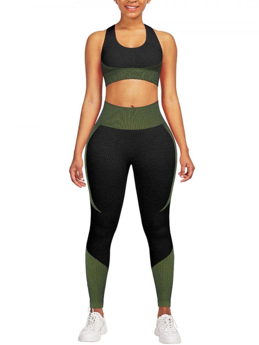 Scintillating Green Seamless Contrast Color Athletic Suit Kinetic Fashion