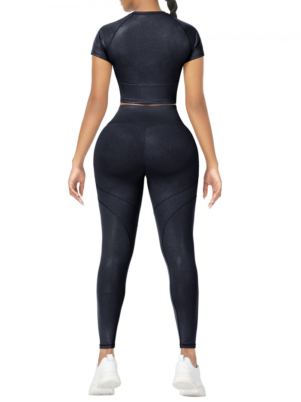 Black Short Sleeves High Waist Yoga Suits Outdoor Activity