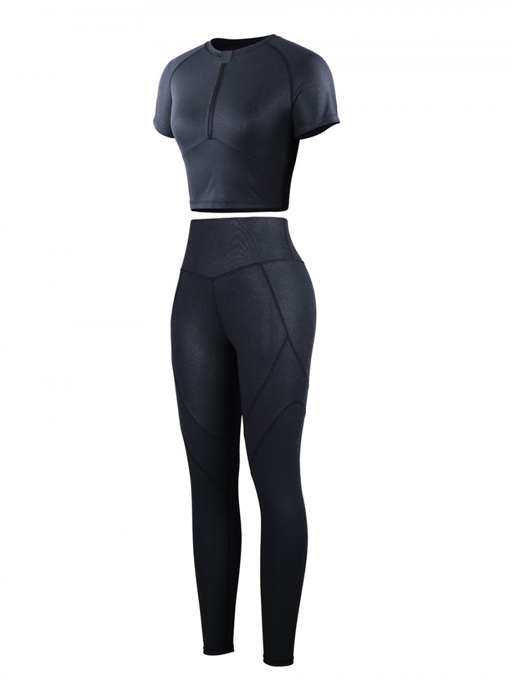 Black Short Sleeves High Waist Yoga Suits Outdoor Activity