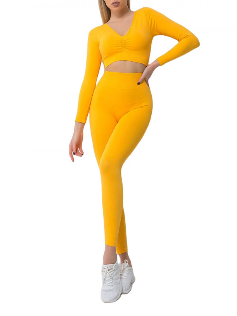 Yellow Contouring Sensation Workout Apparel For Hanging Out